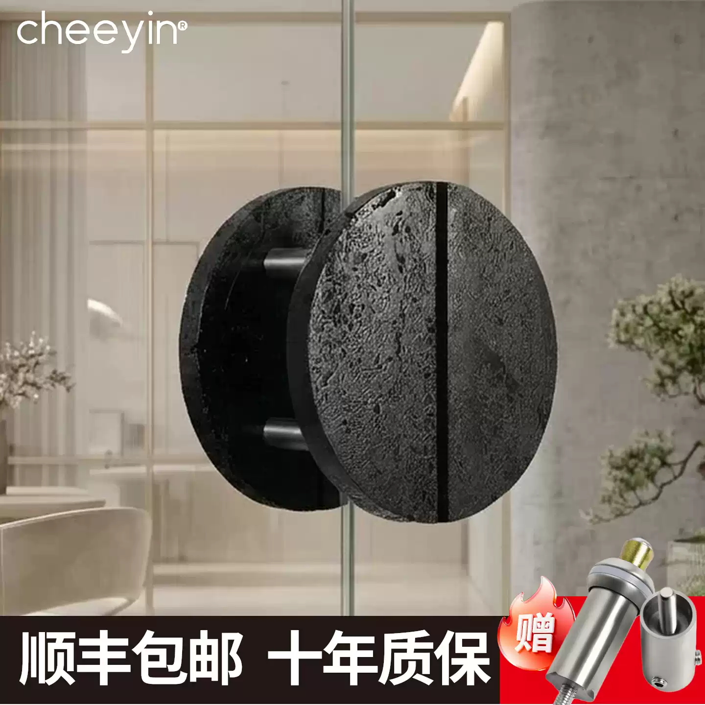 半圆形黑色洞石服装店玻璃门把手简约大门拉手柄推拉门大理石定制